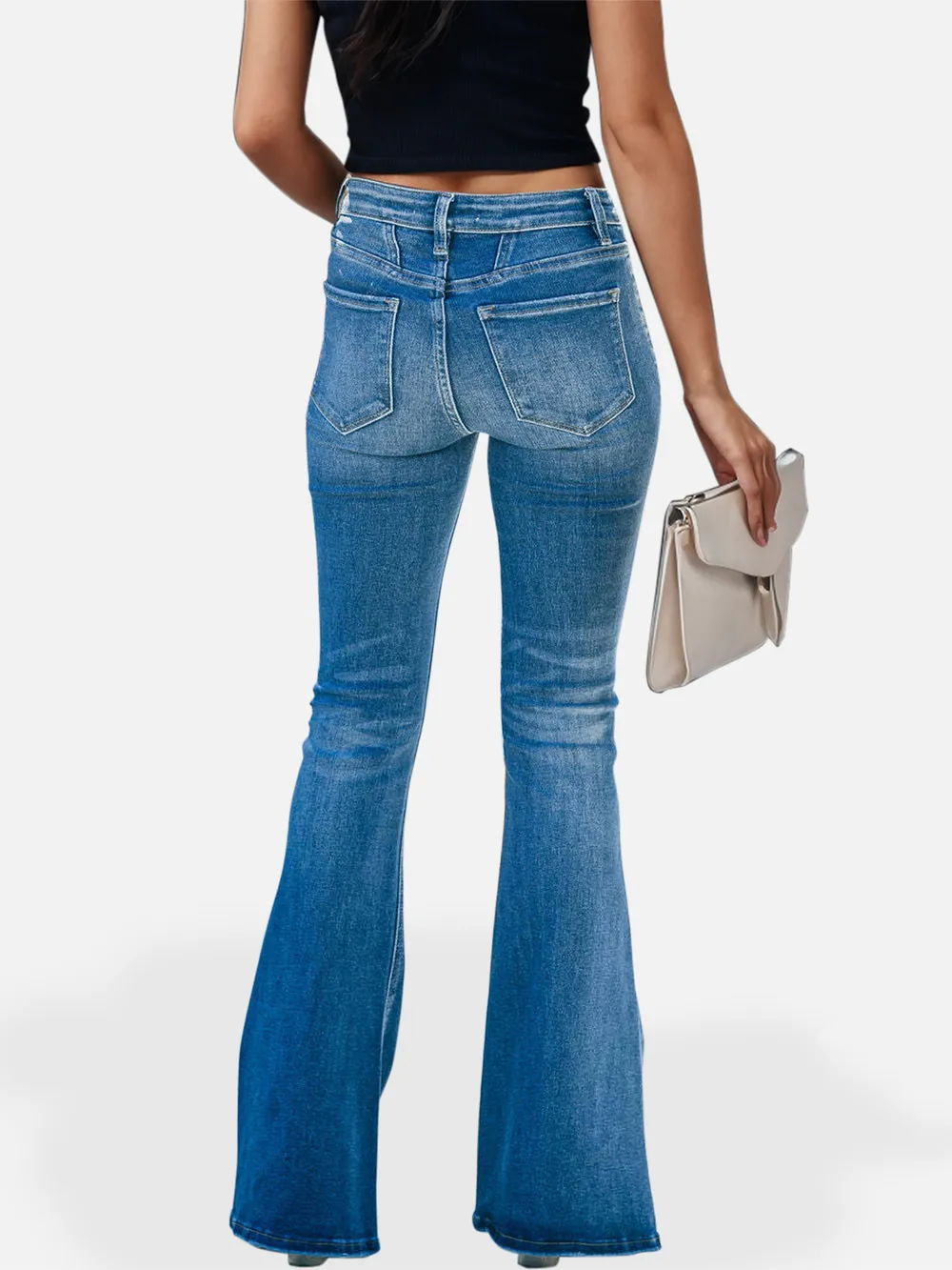 Button Fly Bootcut Jeans with Pockets, image 3