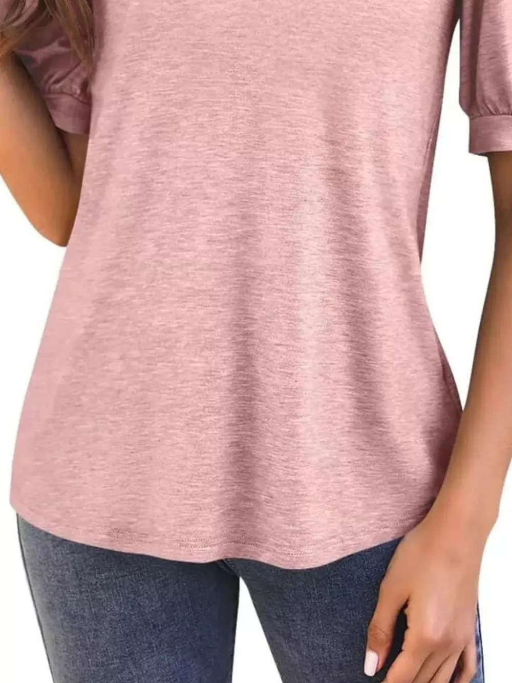 Puff Sleeve Notched Casual T-Shirt, image 12