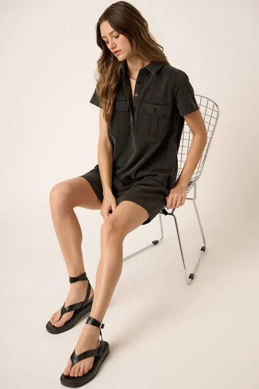 Button Detail Collared Neck Short Sleeve Shirt Dress, image 5