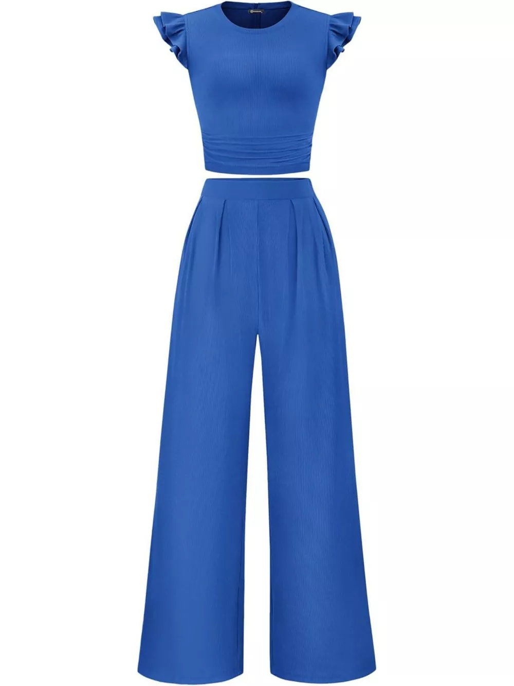 Ruffled Mock Neck Top and Wide Leg Pants Set, image 17