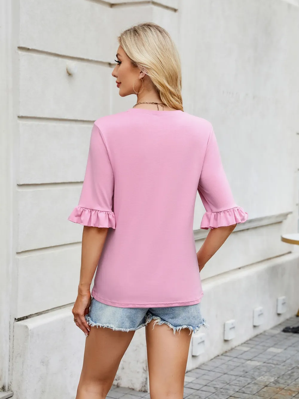 Round Neck Ruffled Half Sleeve T-Shirt, image 7