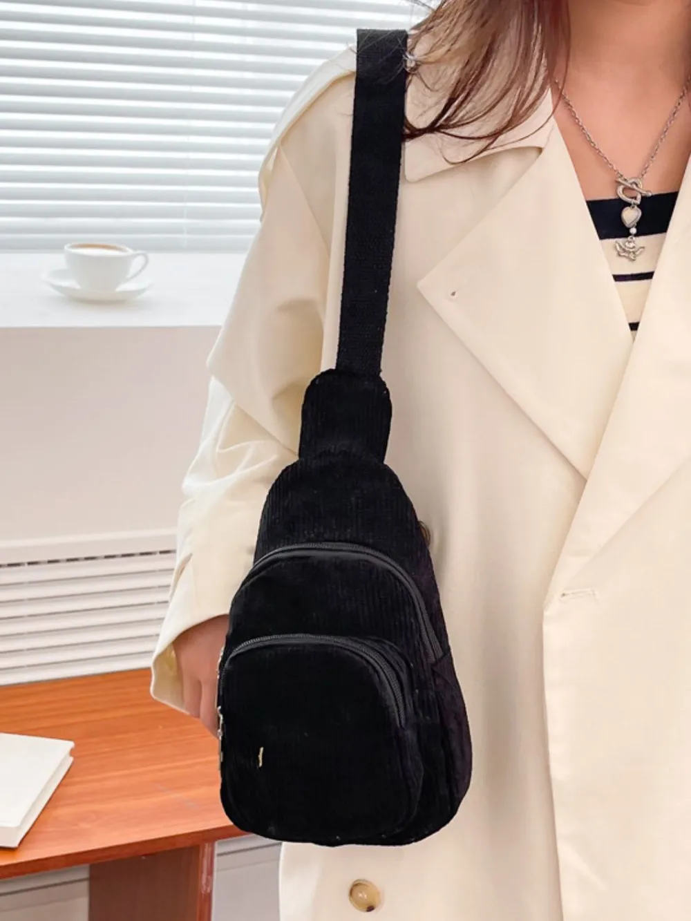 Corduroy Solid Color Crossbody Bag, image 7