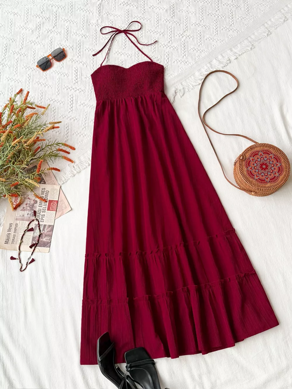 Sweetheart Neck Halter Neck Tiered Dress, image 5
