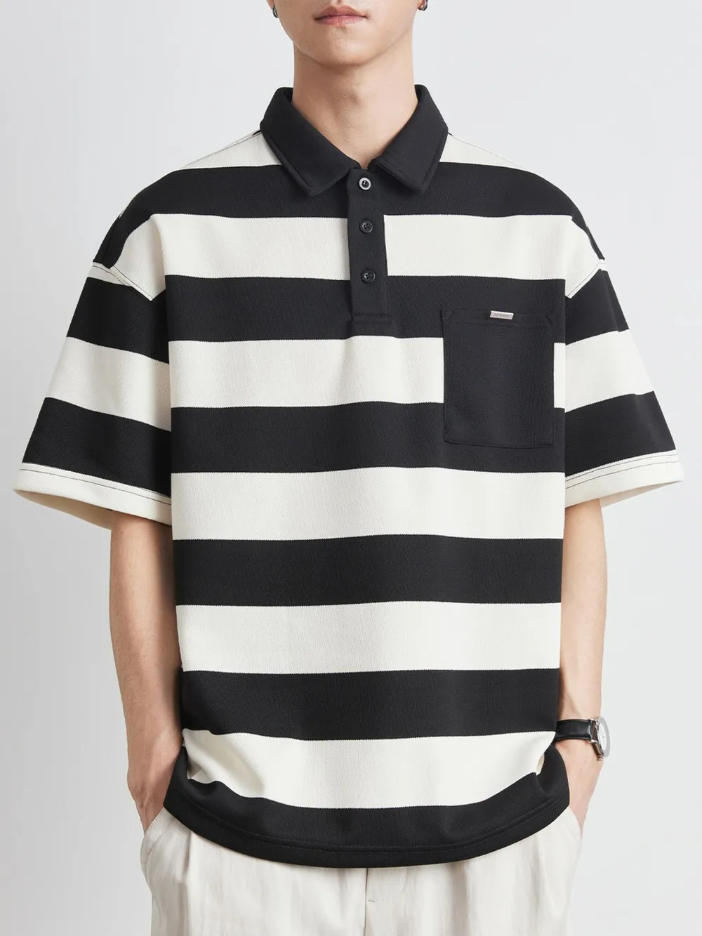 Men's Plus Size Striped Short Sleeve Polo