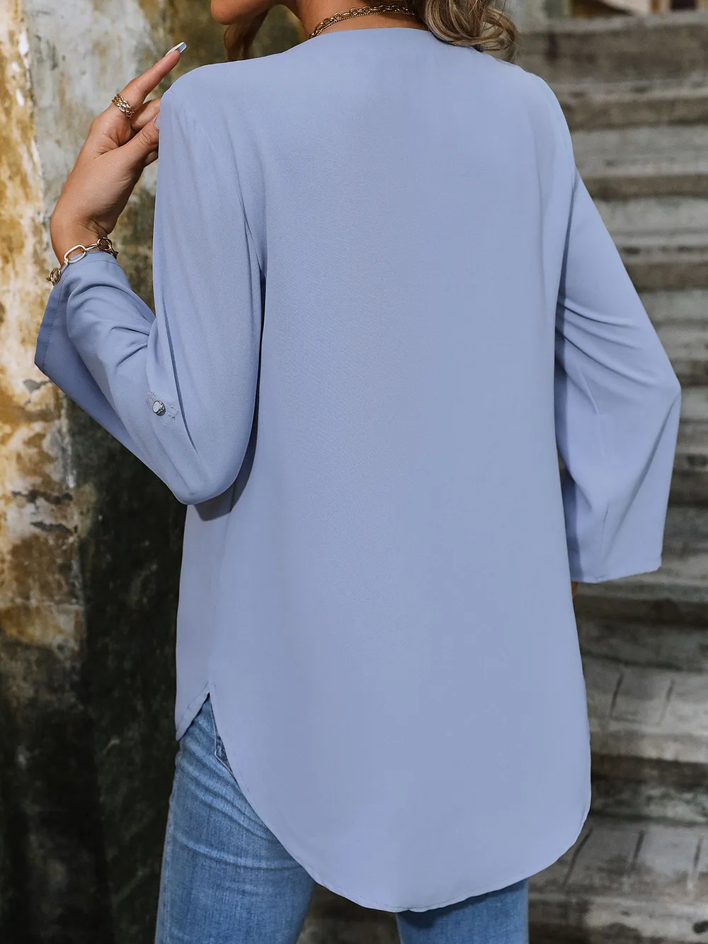 Notched Roll-Tab Sleeve Blouse, image 4