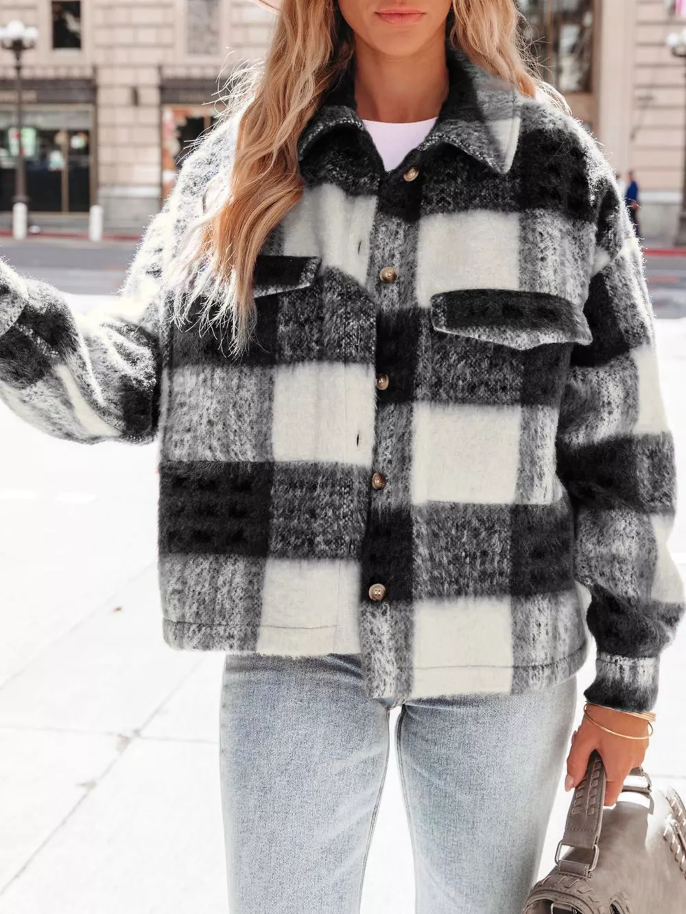 Plaid Button-Down Shacket, image 4