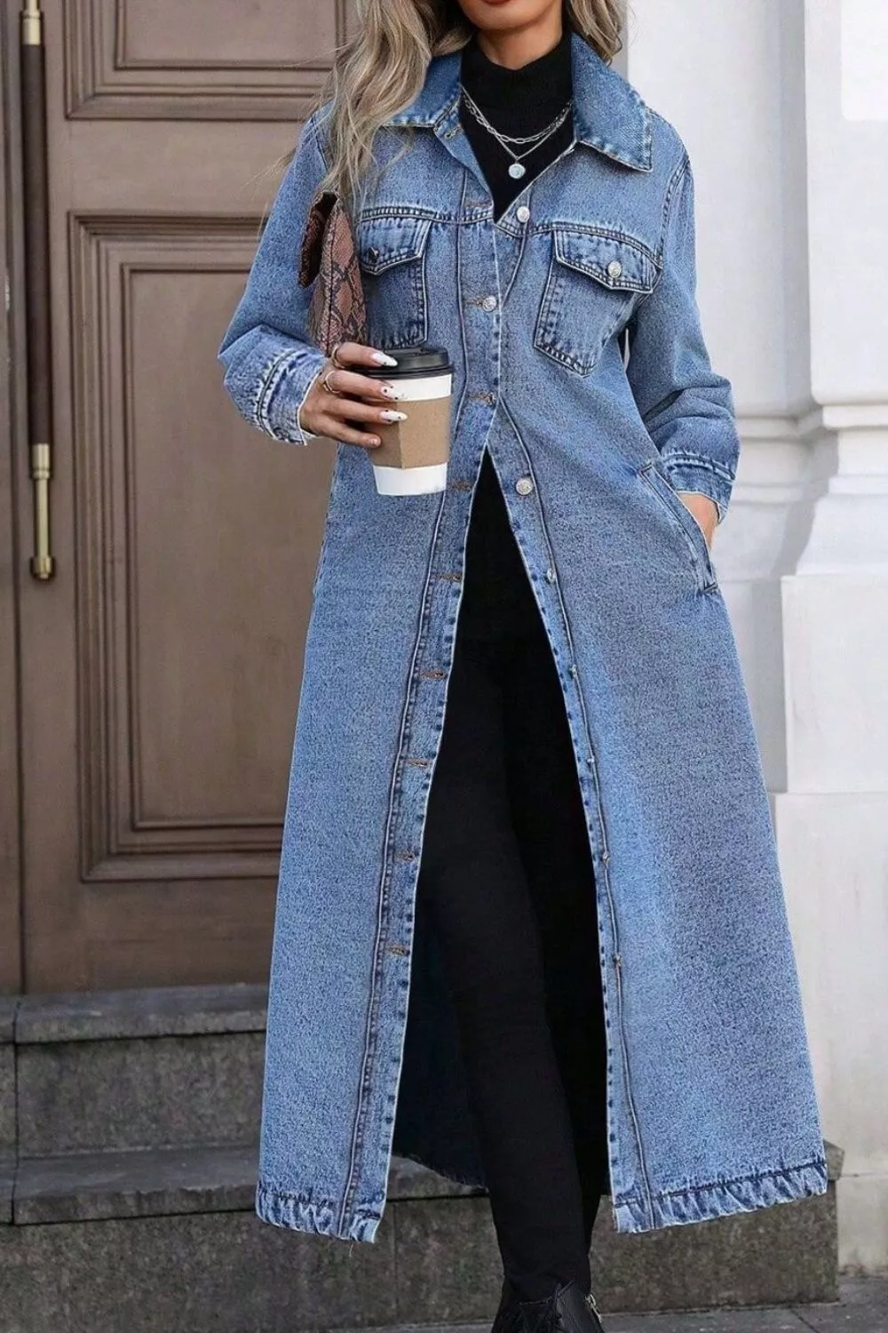 Longline Button-Front Denim Jacket, image 13