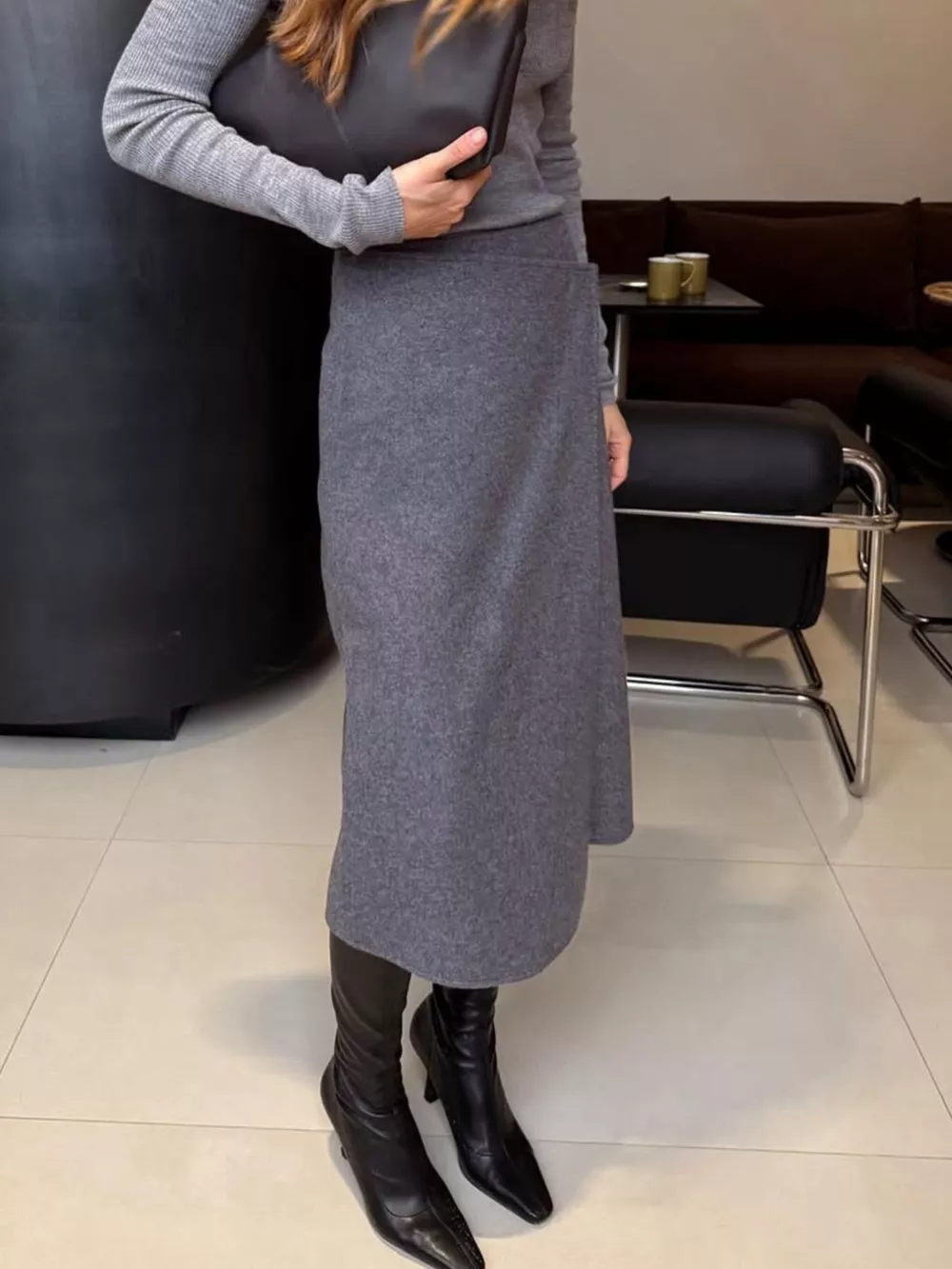 High-Waisted Wrap Midi Skirt, image 7