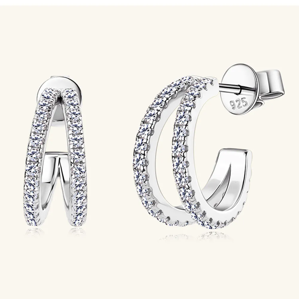 Moissanite 925 Sterling Silver C-Hoop Earrings, image 9