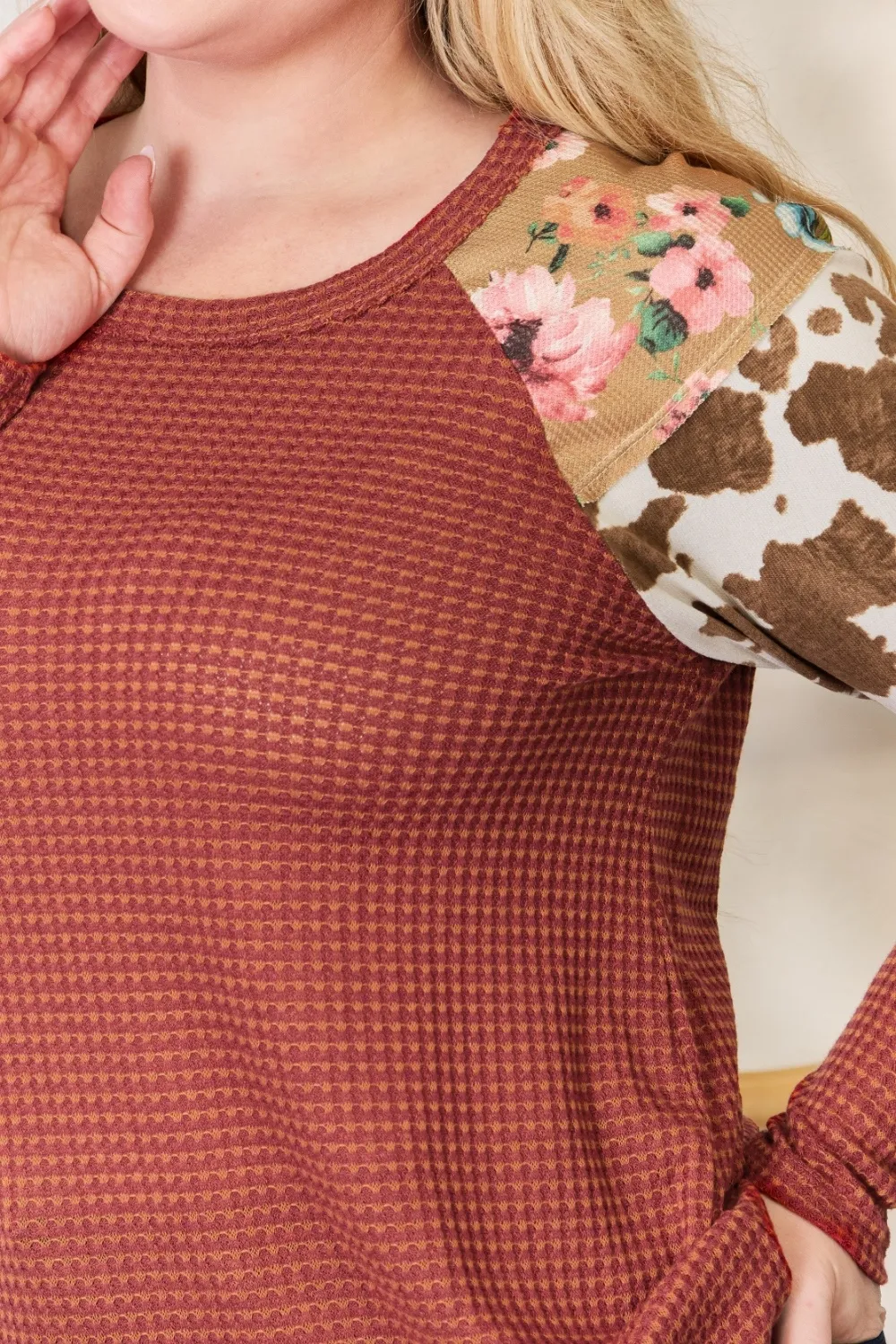 Full Size Leopard Waffle-Knit Blouse, image 6