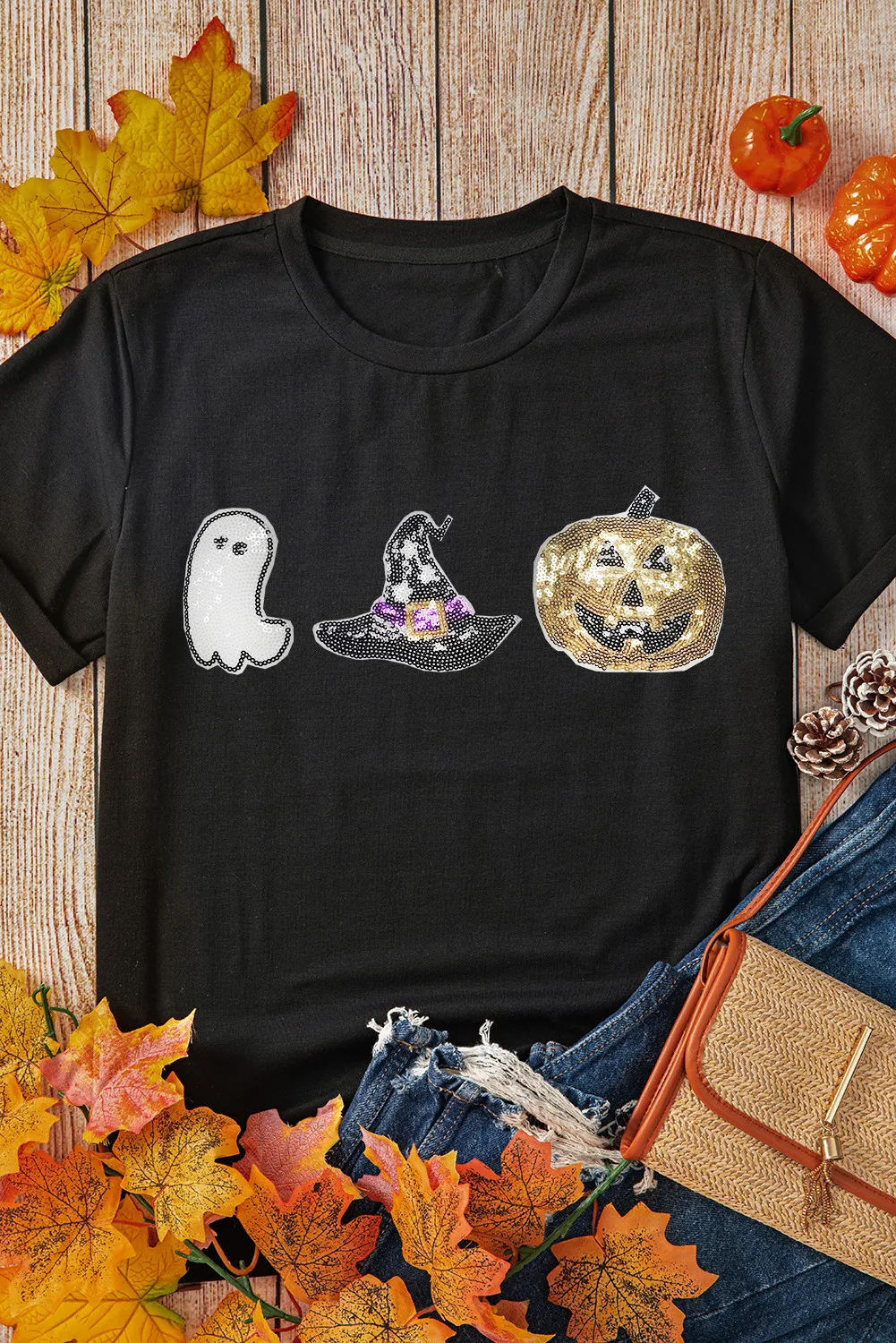 Sequin Round Neck Short Sleeve T-Shirt, image 5