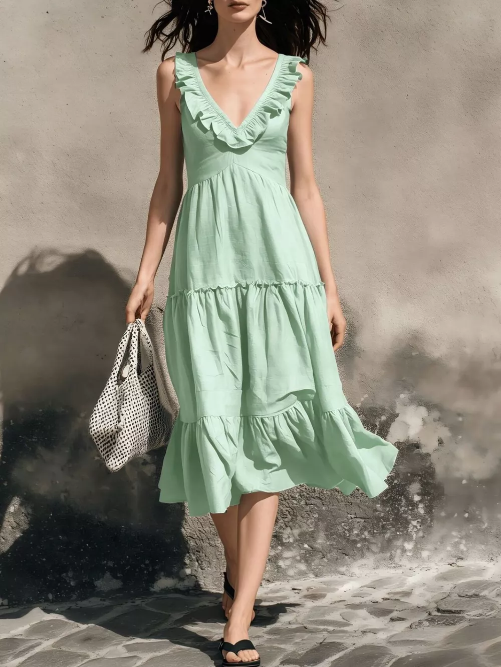 Full Size Ruffled V-Neck Tiered Midi Dress Plus Size, image 10