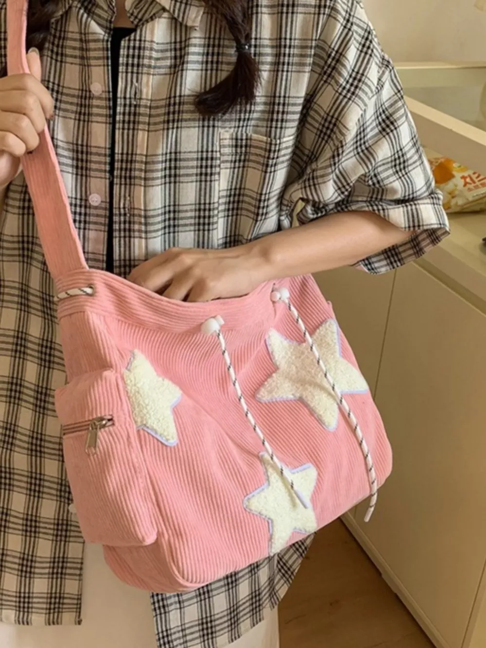 Corduroy Star Applique Casual Crossbody Bag, image 5