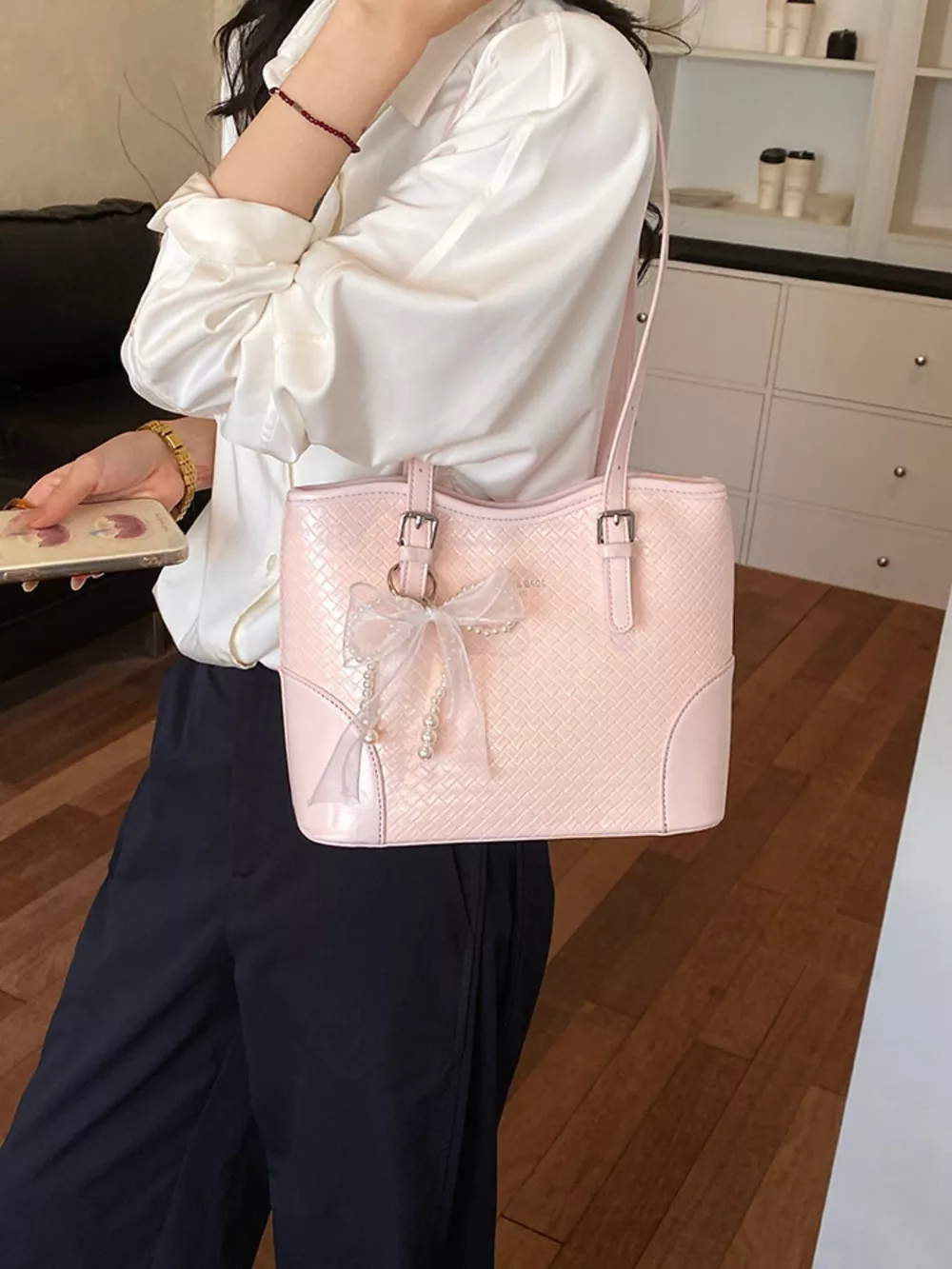 Textured PU Leather Shoulder Bag, image 2