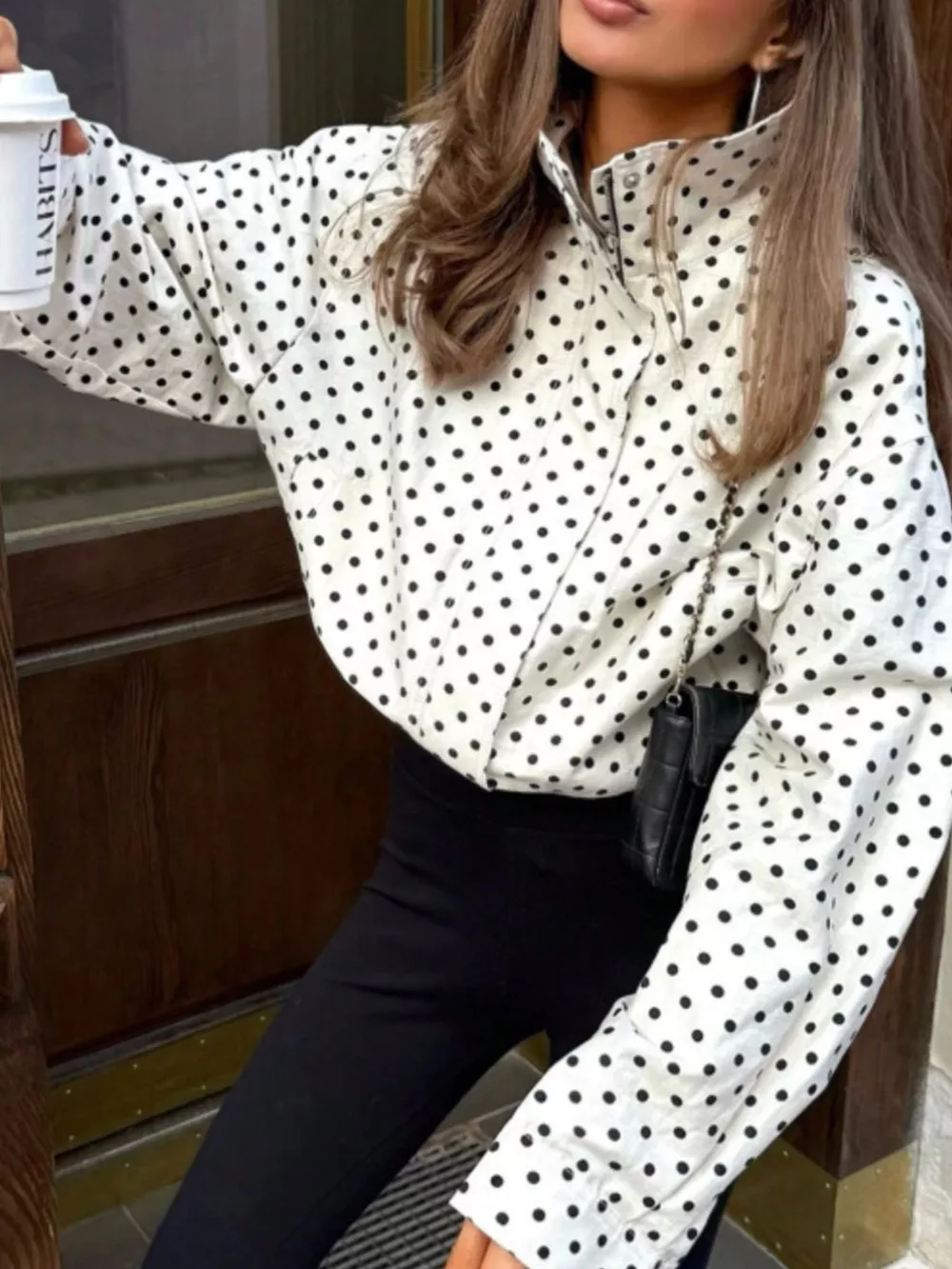 Polka Dot Zip Up Casual Jacket, image 2