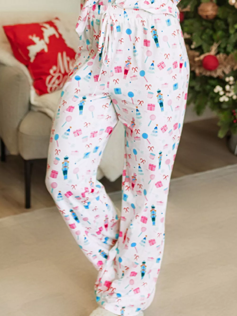 Christmas Pattern Long Sleeve Top and Wide Leg Pants Set, image 7