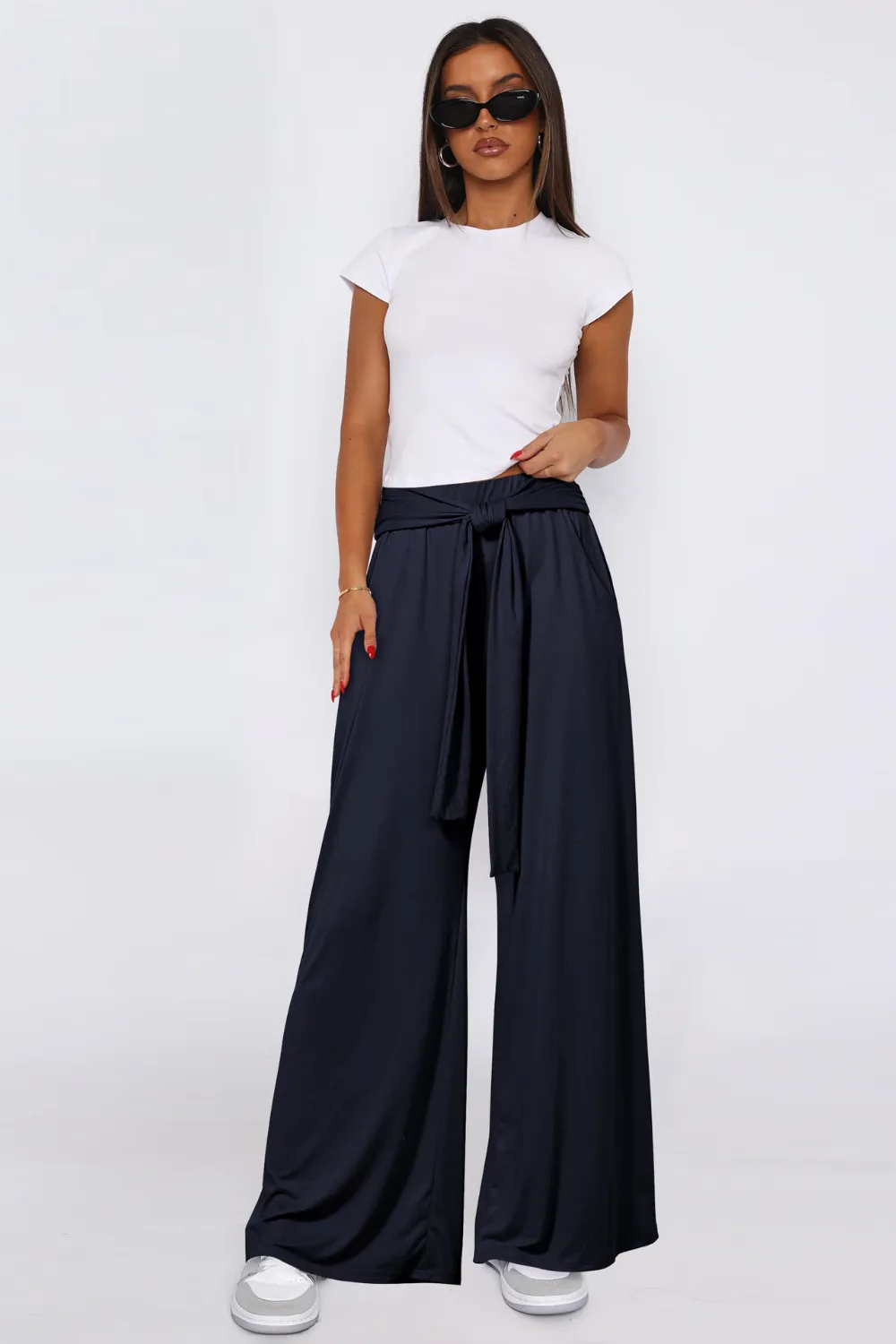 Tied Wide Leg Pants with Pockets, image 2