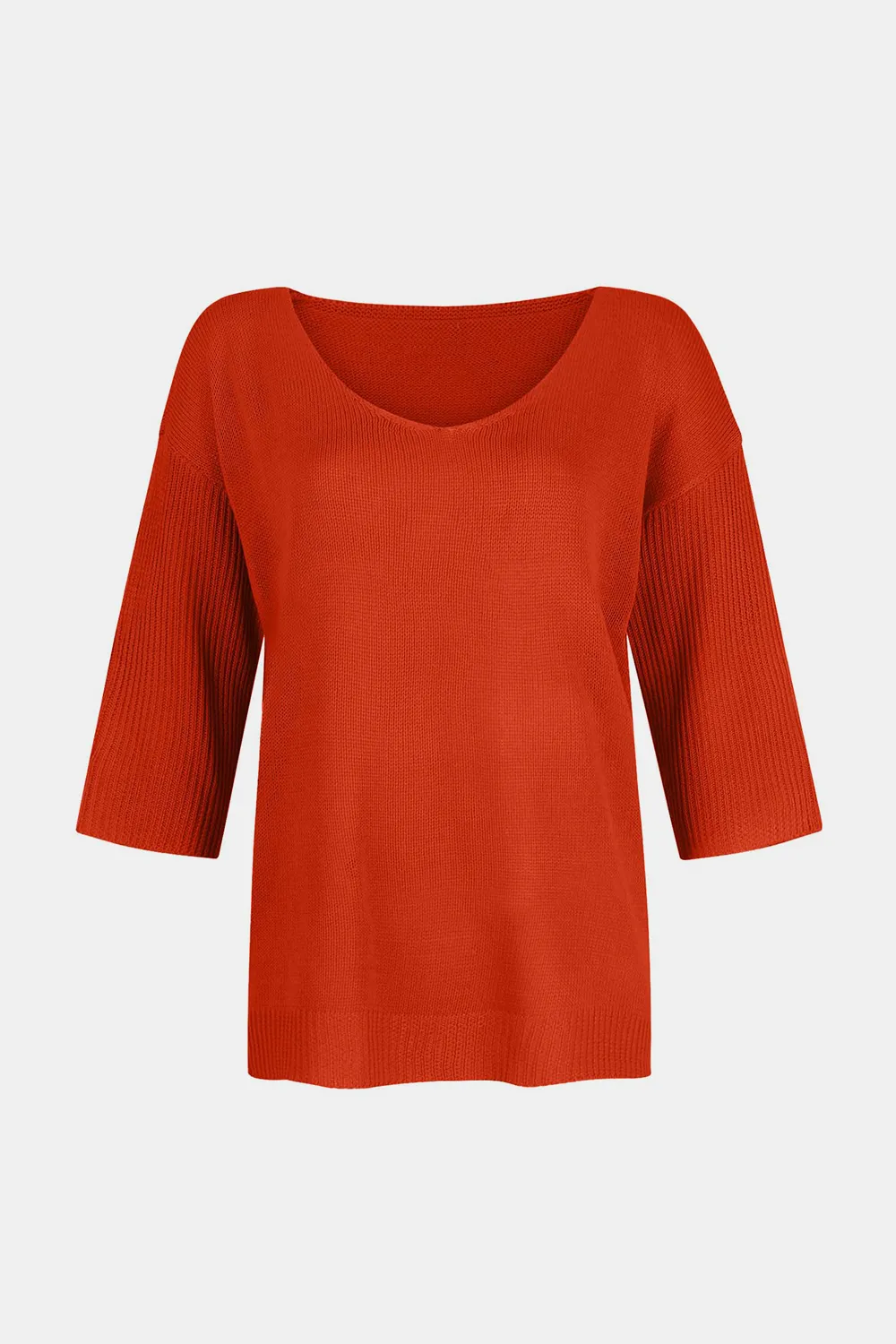 V-Neck Three-Quarter Sleeve Knit Top, image 26