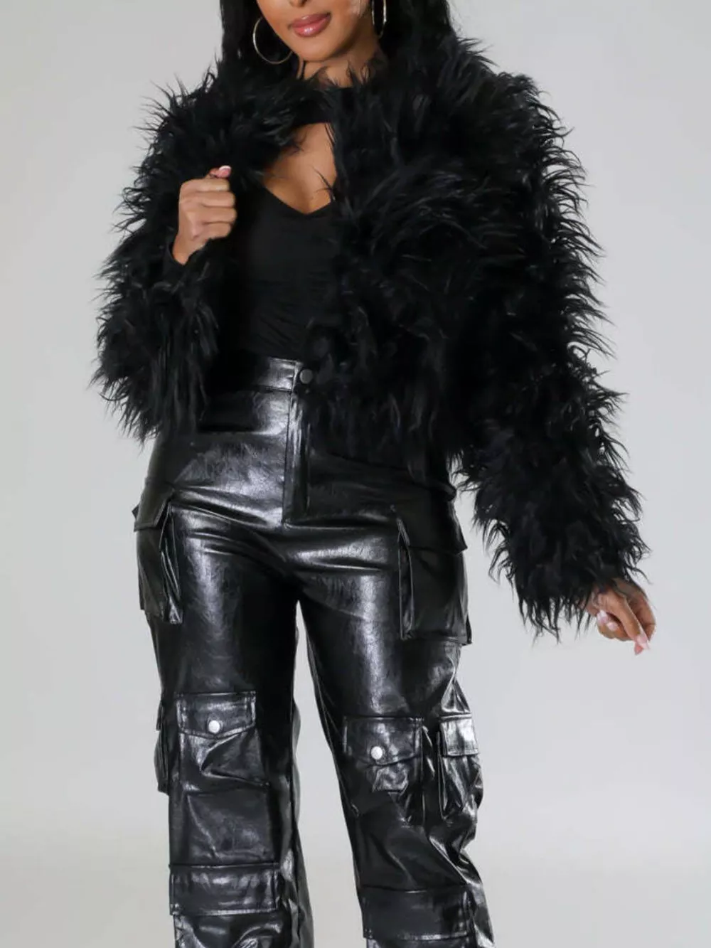 Faux Fur Open Front Cropped Outerwear, image 18