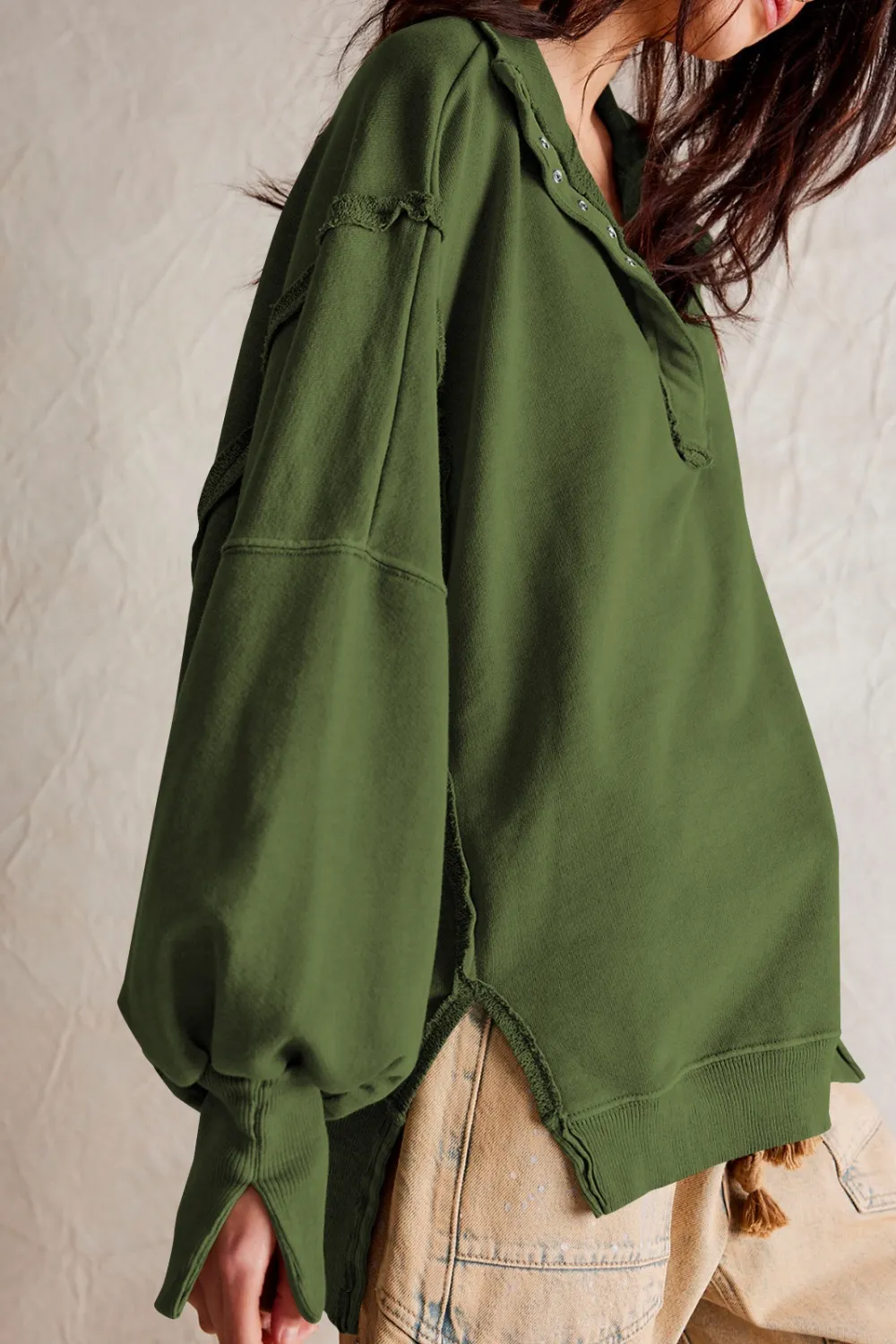 Exposed Seam Side Slit Long Sleeve Sweatshirt, image 4