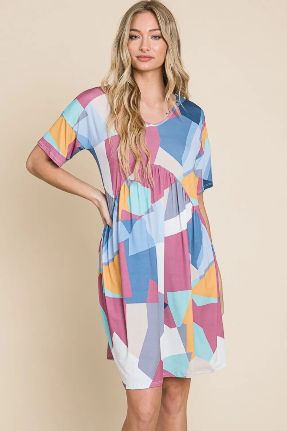 Ruched Color Block Short Sleeve Dress, image 4