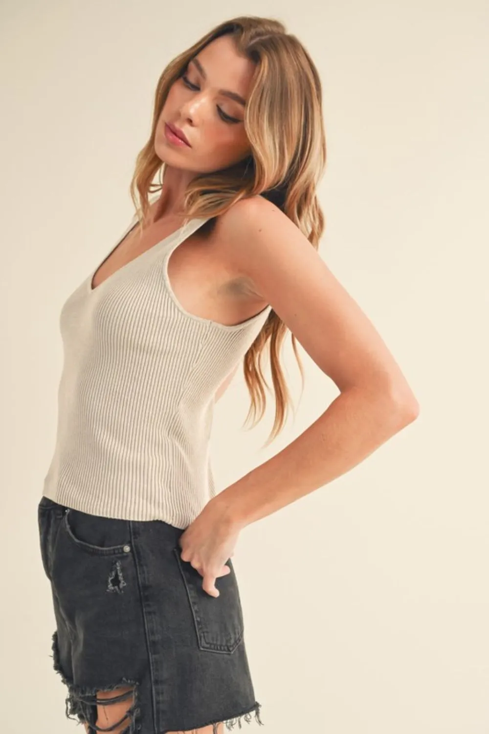 Ribbed Wide Strap Knit Tank, image 3
