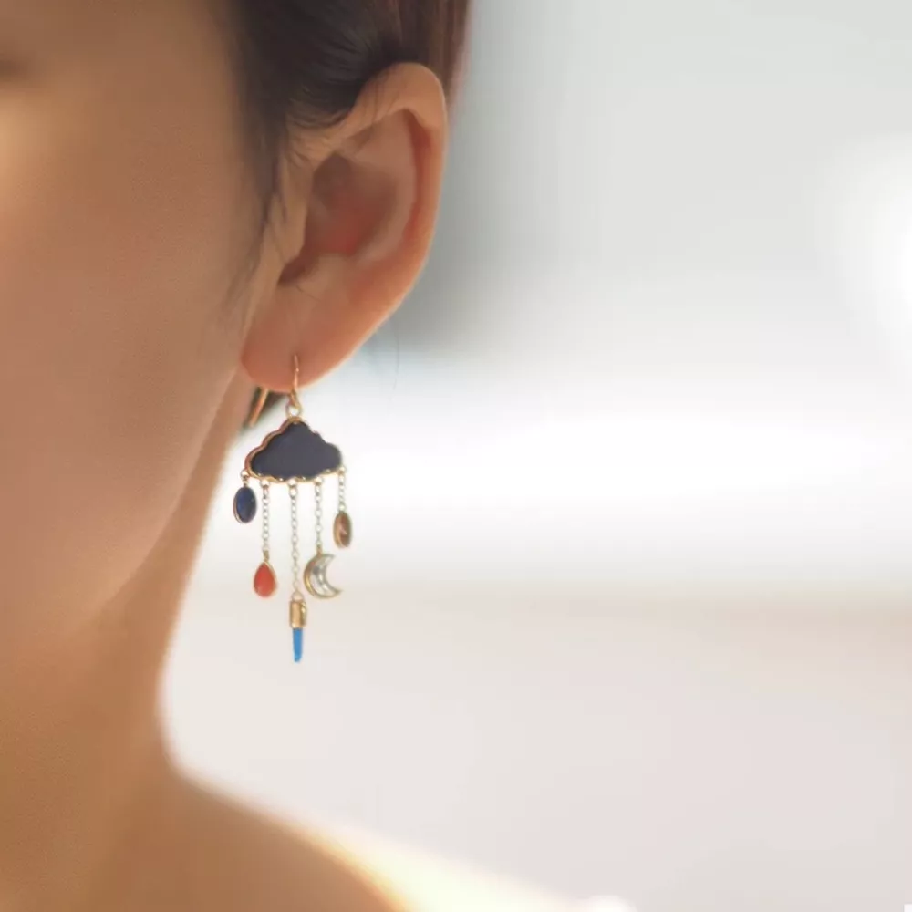 Cloud Dangle Earrings with Colorful Charms, image 4