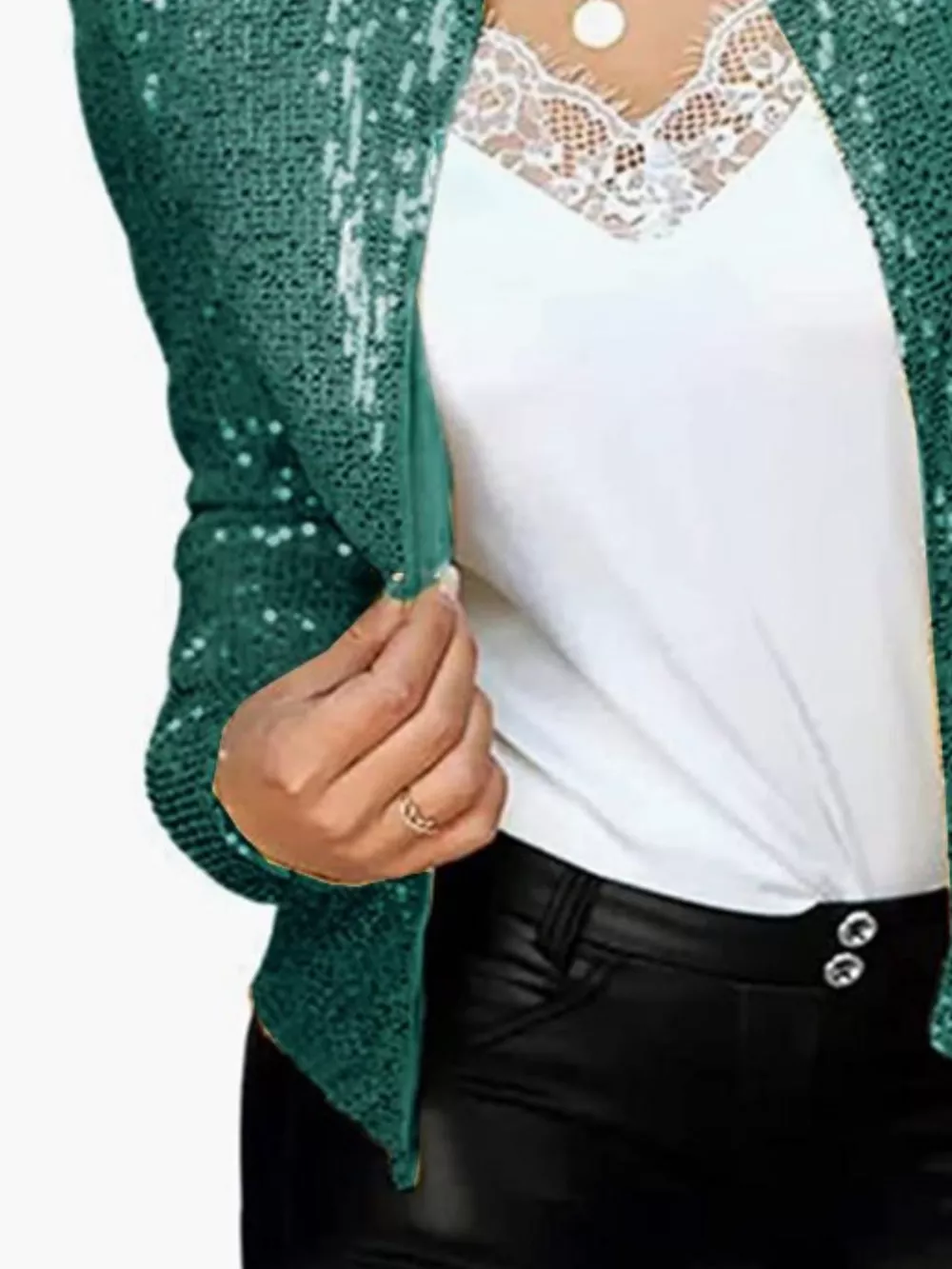 Full Size Sequin Long Sleeve Jacket Plus Size, image 12