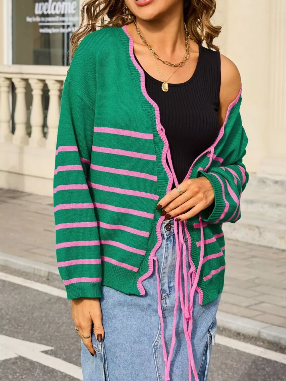 Striped Tie Front Knit Cardigan, image 13