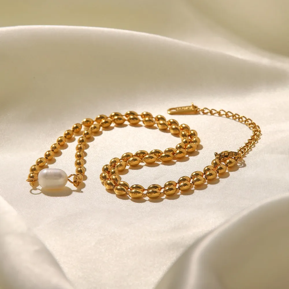 Pearl and Gold Chain Jewelry Set with Necklace and Bracelet, image 8