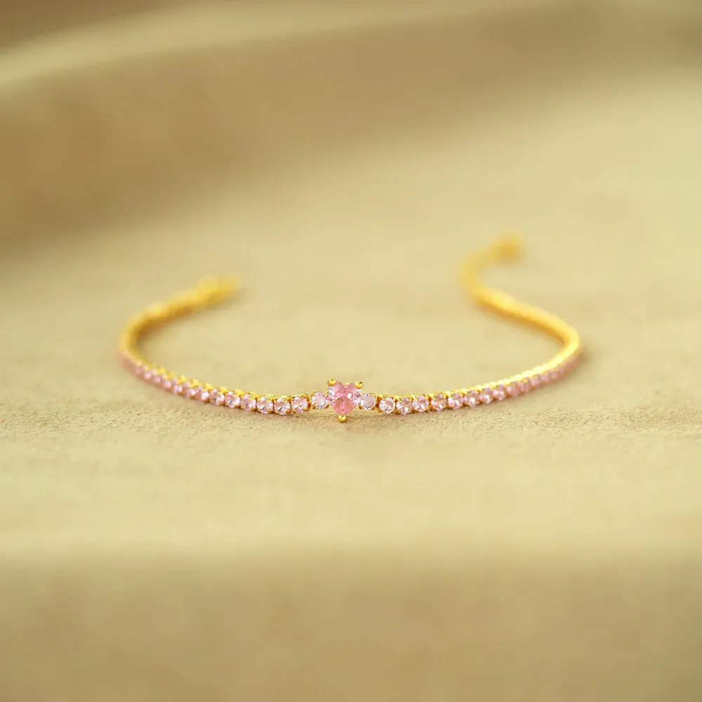 Heart Shape Inlaid Zircon 18K Gold-Plated Bracelet, image 4