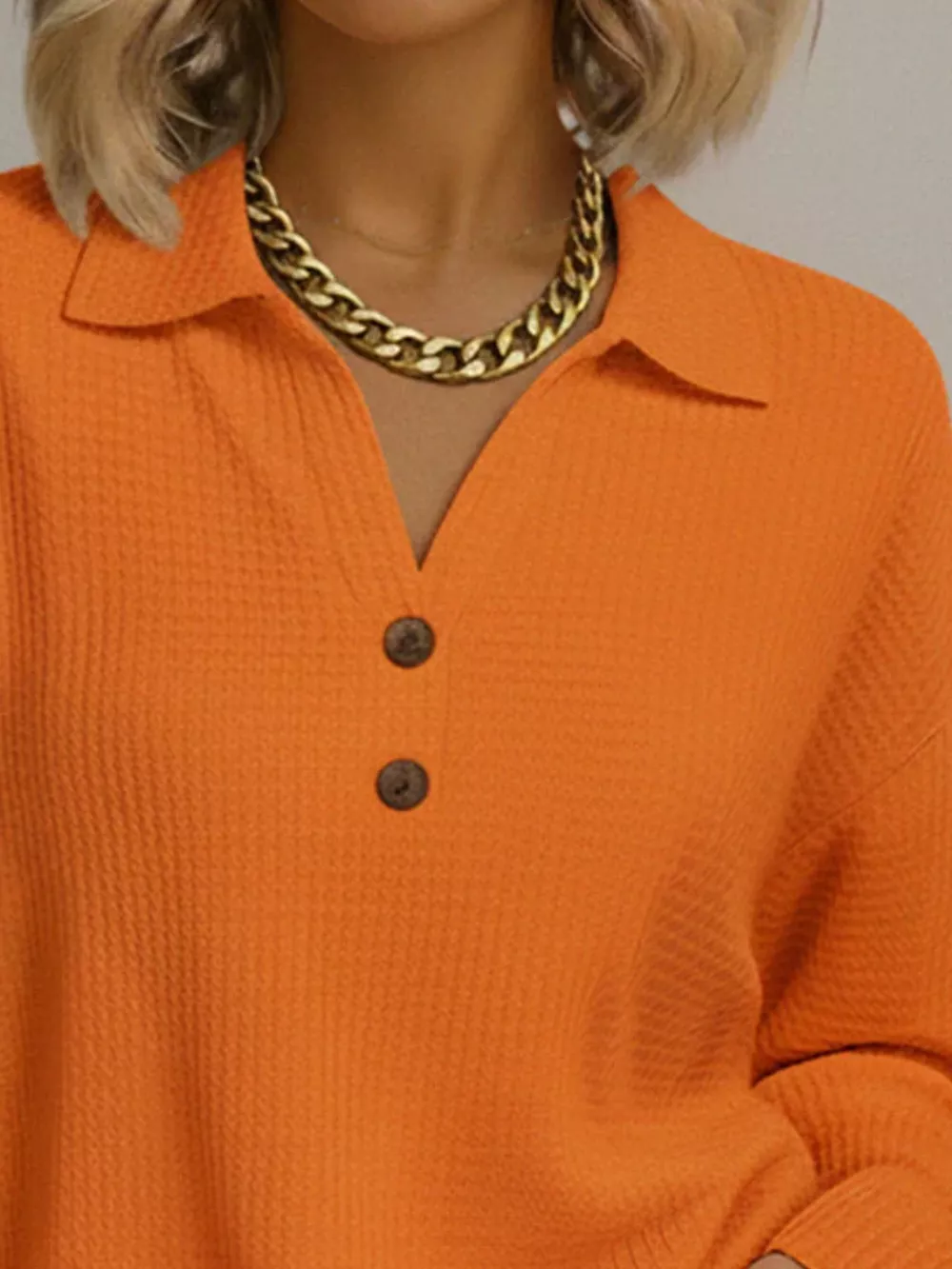 Full Size Textured Knit Decor Button Top Plus Size, image 3