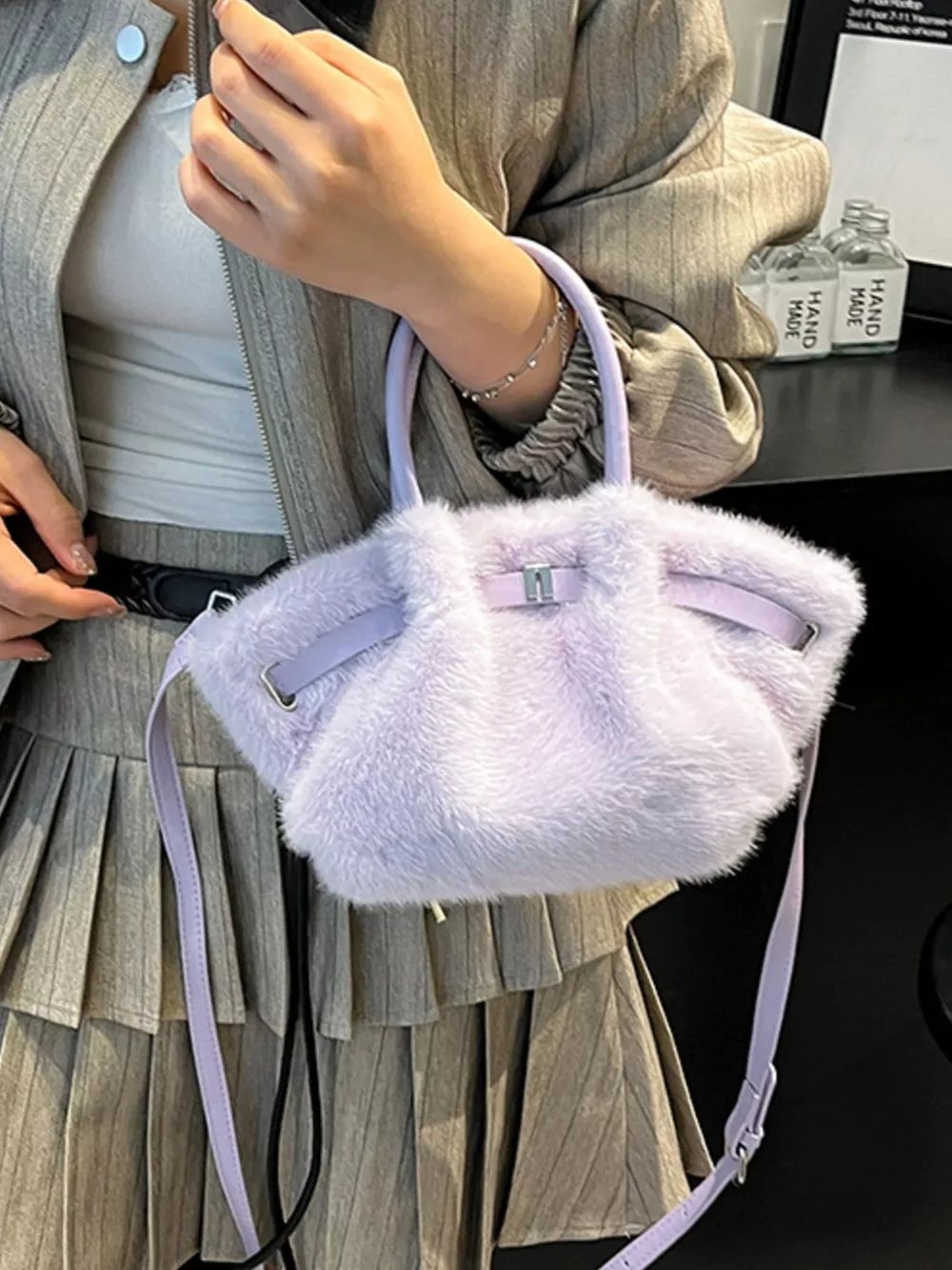 Fluffy Crossbody Bag with Buckle Detail, image 11
