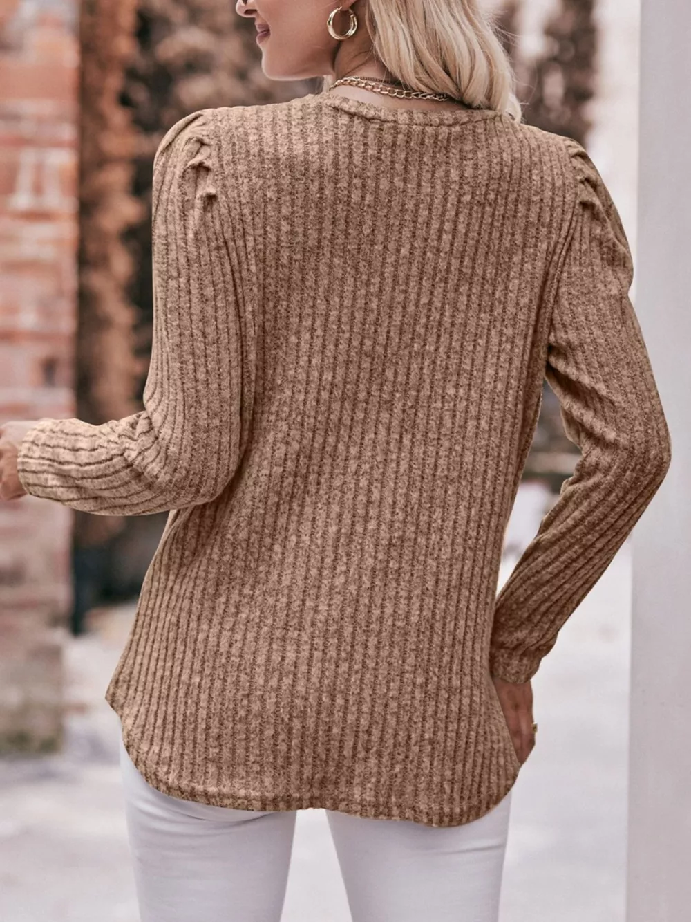 Ribbed Knit Puff Sleeve T-Shirt, image 26