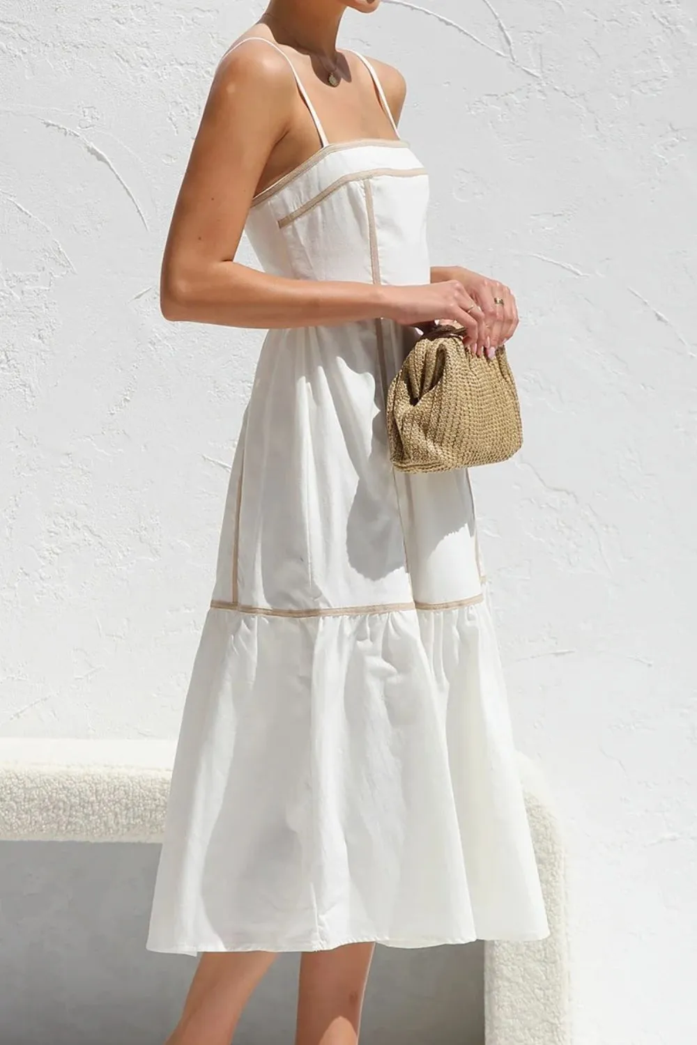 Contrast Trim Square Neck Midi Cami Dress, image 4