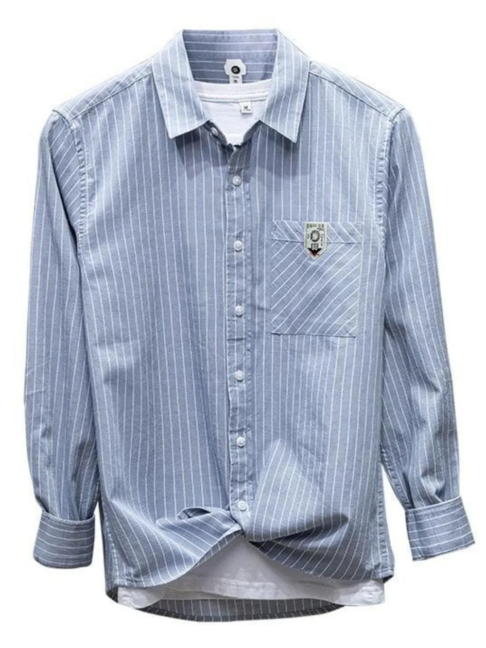 Men's Plus Size Striped Button Up Long Sleeve Shirt, image 3
