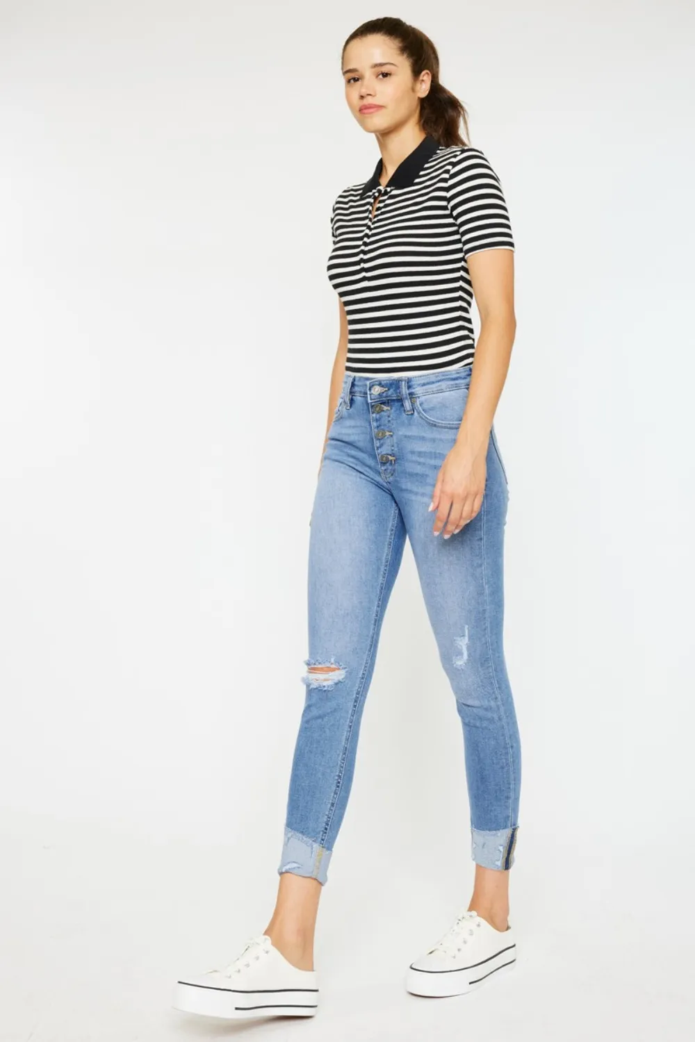 Distressed Cat's Whiskers Button Fly Jeans, image 6