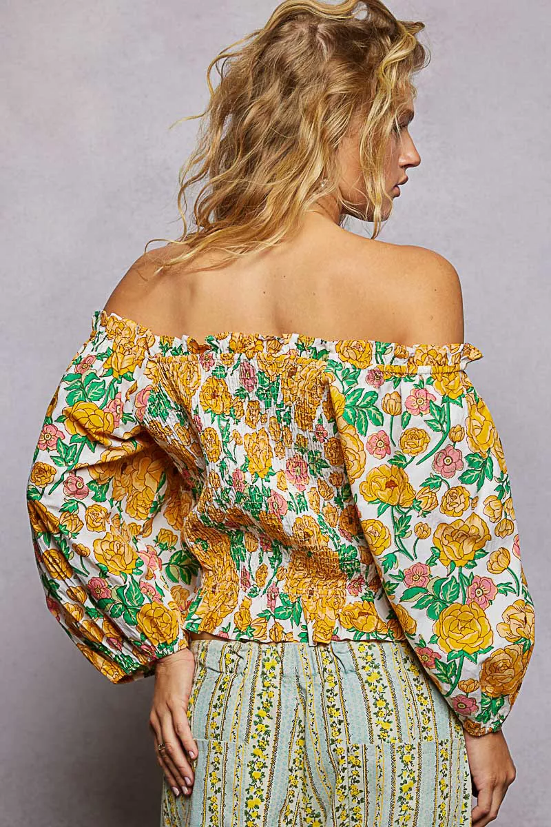Floral Print Off-Shoulder Smocked Blouse, image 6