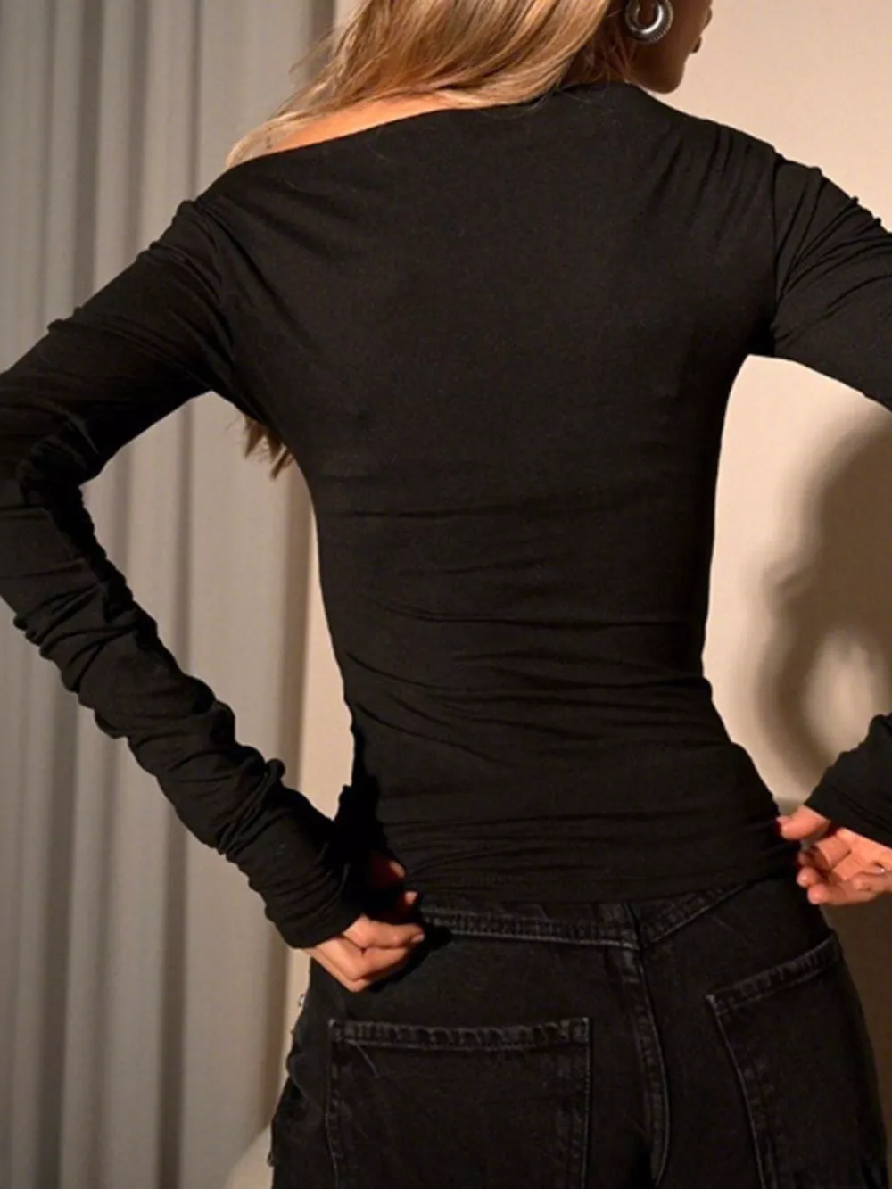Off-Shoulder Ruched Long Sleeve T-Shirt, image 7