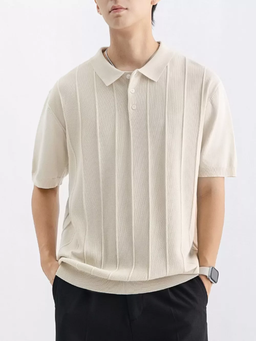 Men's Plus Size Textured Knit Short Sleeve Polo, image 2