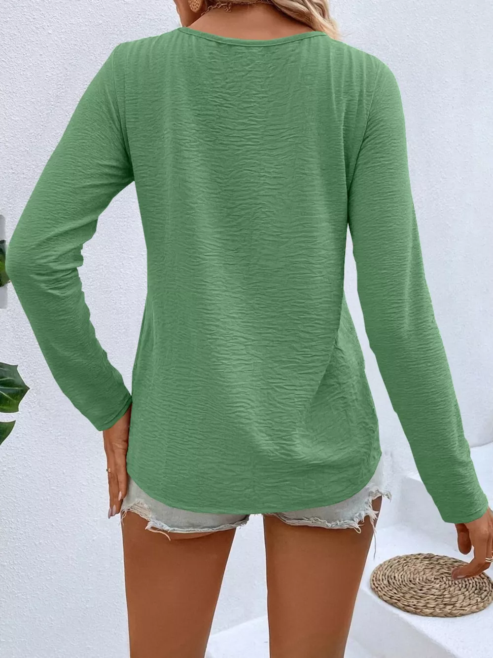 Full Size V-Neck Decor Button Long Sleeve T-Shirt Plus Size, image 21