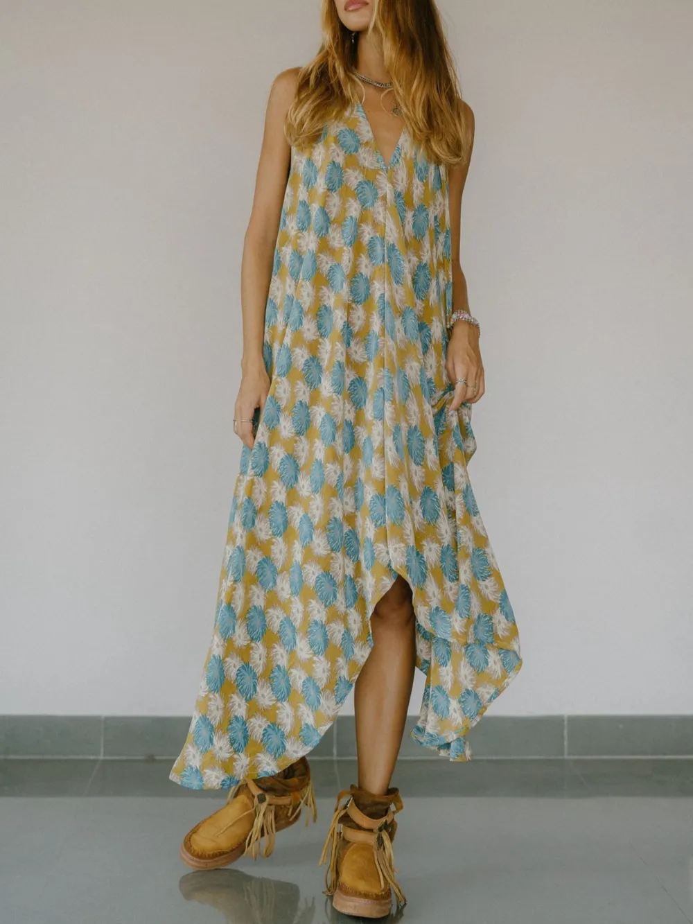 Asymmetrical Hem Printed Halter Neck Dress, image 2