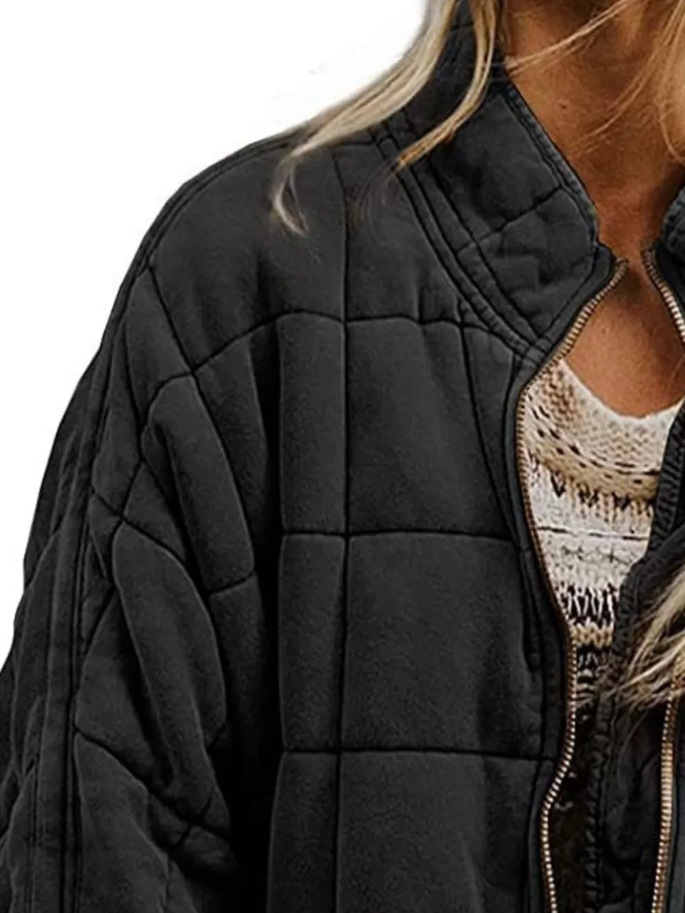 Full Size Zip Up Quilted Bomber Jacket Plus Size, image 9