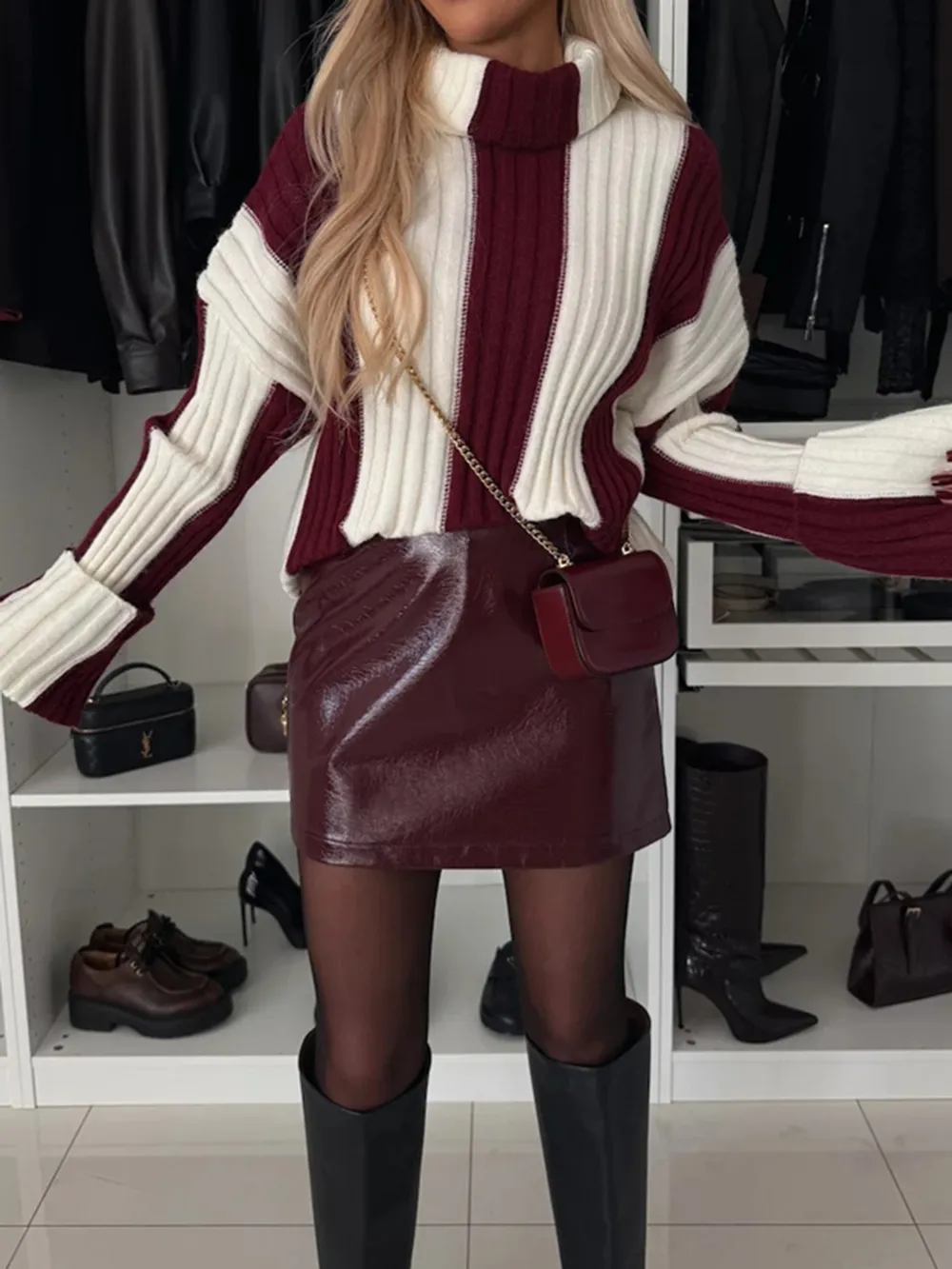 Striped Turtleneck Dropped Shoulder Sweater, image 7