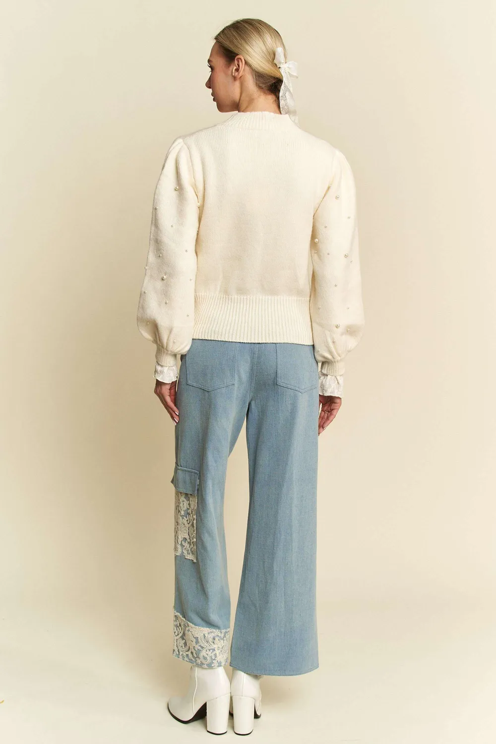 Lace Applique Wide Leg Jeans, image 9
