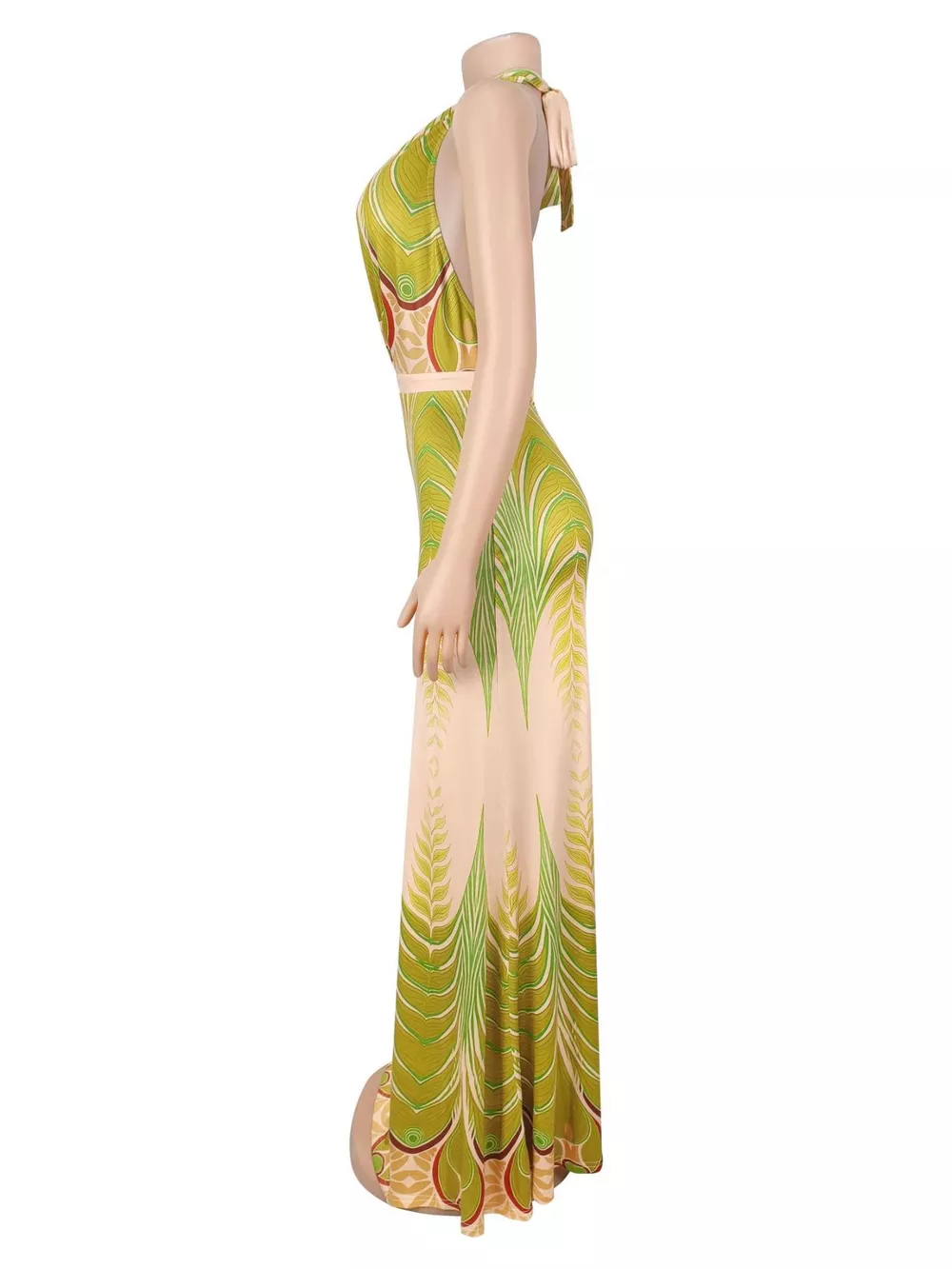 Elegant Halter Neck Maxi Dress with Gradient Leaf Print, image 7