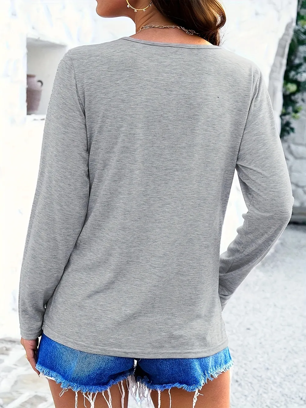 Crisscross V-Neck Long Sleeve T-Shirt, image 14