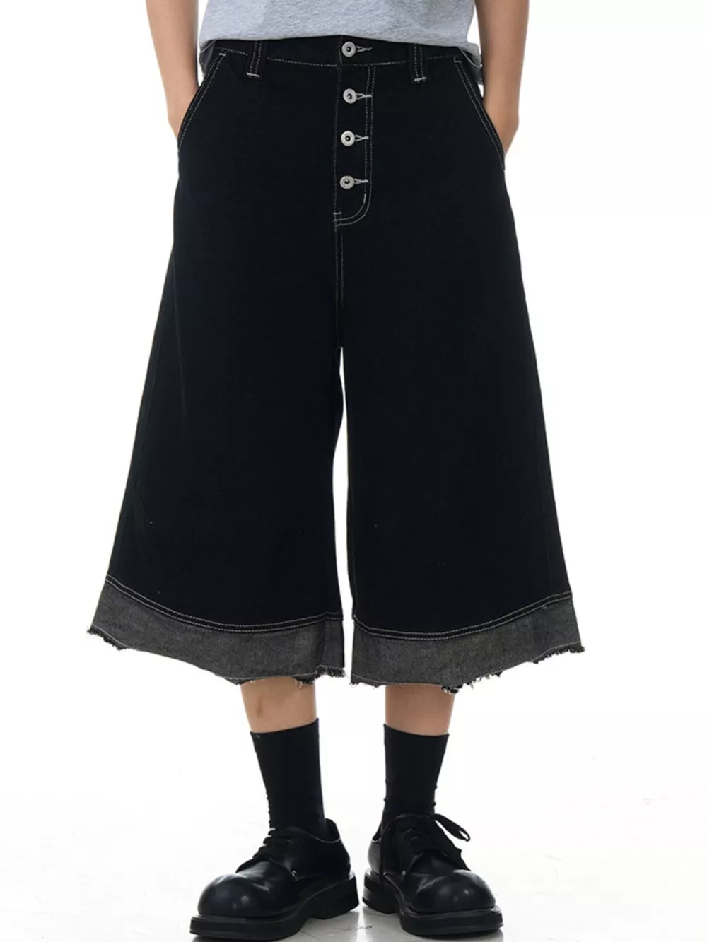 Men's Button Fly Wide Leg Denim Capris
