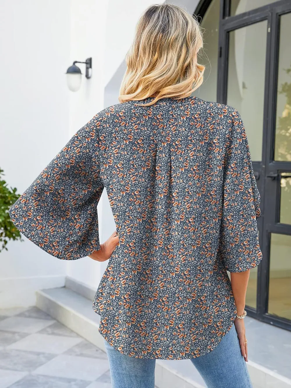 Printed Notched Half Sleeve Blouse, image 25