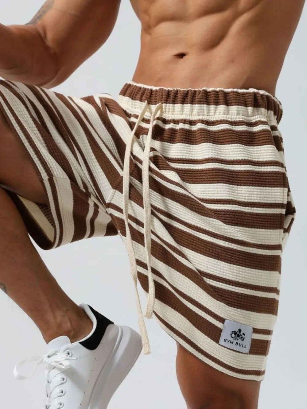 Men's Plus Size Drawstring Striped Shorts, image 5